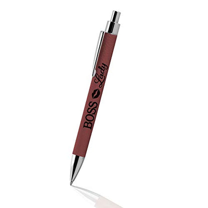 KATE POSH - BOSS Lady Burgundy Leather Pen, Classy Lips Design