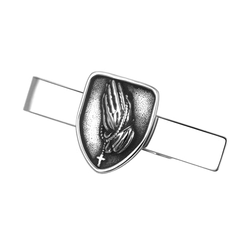 Stainless Steel Tie Clip for Men: Christian Cross Lion Compass Tie Bar Business Tie Clasp for Wedding Office Meetings Graduation - style: Praying Hands Tie Clip