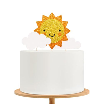 Sunshine Cake Topper, Sunshine Baby Shower Cake Decor, Gold Glitter Smile Sun and Cloud Cake Topper for Boy Girl, You are My Sunshine Birthday Party Decoration - style: Sun