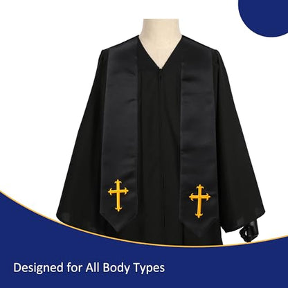 Clergy Stole & Choir Stole with Embroidered 60/72" - color: Black, size: 60 inch