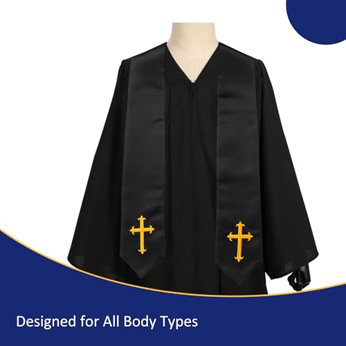 Clergy Stole & Choir Stole with Embroidered 60/72" - color: Black, size: 60 inch