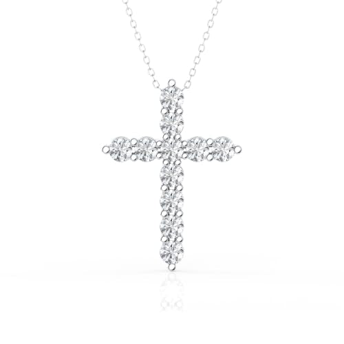 Belacqua 1/2-2 Carat Round Lab Grown Diamond Cross Pendant Necklace in Sterling Silver, 18 Inches Cable Chain, G-H Color, SI2-I1 Clarity, Fine Jewelry for Women, Gift Box Included - size: 2.00 Cttw