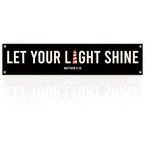 Faith Home Decor Banner, Let Your Light Shine Hanging Sign for Porch Front Door Wall Entryway, Bible Verse Matthew 5:16, Christian Decoration, Living Room Wall Decor, 48 x 9 Inches - color: color_name03