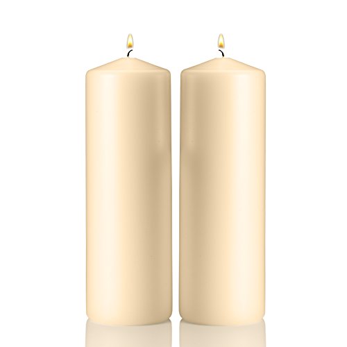 Light In The Dark Ivory Pillar Candles - Set of 2 Unscented Candles - 9 inch Tall, 3 inch Thick - 90 Hour Clean Burn Time - color: Ivory