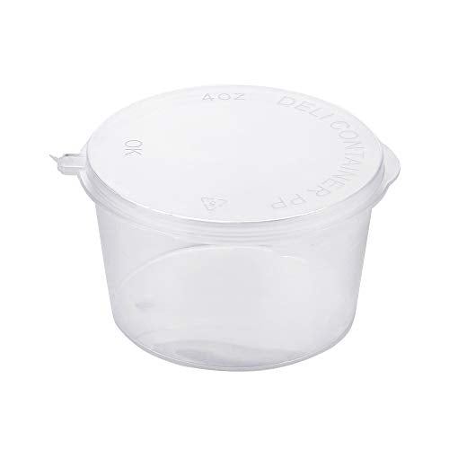 Brightalk [4 oz. - 100 Sets Disposable Plastic Portion Cups with Lids, Stackable Airtight Dressing Container To Go, Jello Shot Cups Souffle Cups Sauce Cups (Pack of 2) - size: 4 oz. - 100 Sets (Pack of 2)