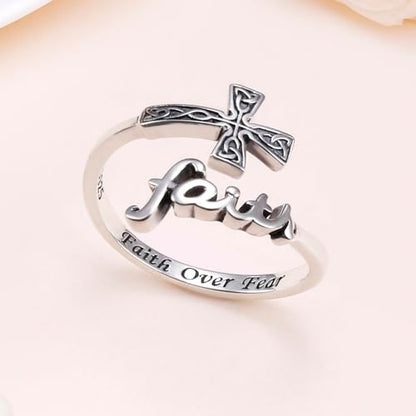 DAOCHONG Cross Rings for Women 925 Sterling Silver Faith Cross Purity Ring