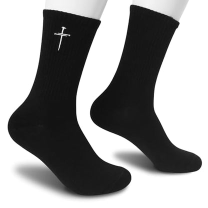 Christian Socks for Men, Biblical Crew Socks Gifts for Dad Grandpa Husband 3 - color: Nail Cross Black
