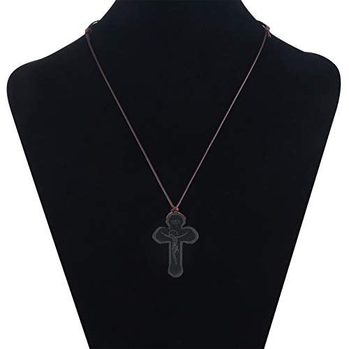 COTTVOTT Wood Orthodox Cross Pendant Necklace Christian Crucifix Necklace Prayer Jesus for Women Men - style: A-Black Color
