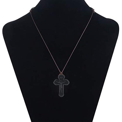 COTTVOTT Wood Orthodox Cross Pendant Necklace Christian Crucifix Necklace Prayer Jesus for Women Men - style: A-Black Color