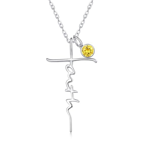 Faith Necklace White/Rose/Gold Birthday Gifts for Wife Her - color: White Gold-11-November