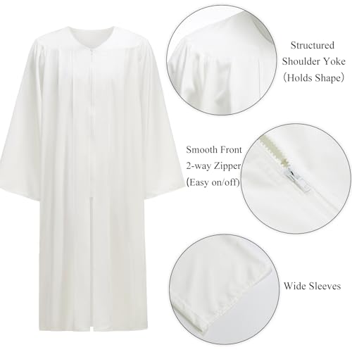 Populus 6-Pack Unisex Adult Matte Choir Robes for Church, Graduation Gowns - color: White, size: Size 48