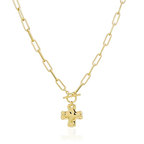 Bheop Chunky Cross Necklace for Women, 14K Gold Silver Statement Necklace - color: GD-Toggle Necklace（1 inch Pendant)