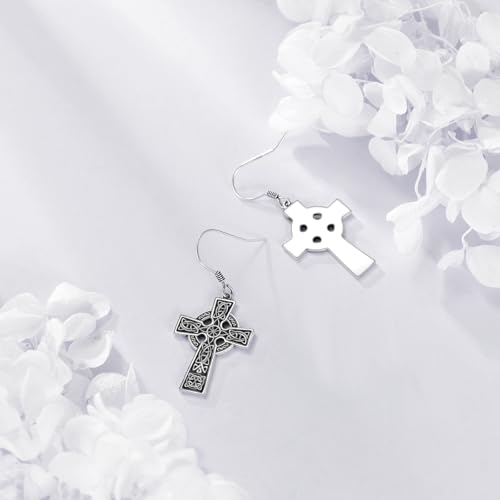 Celtic Cross Earrings Sterling Silver Cross Dangle Drop Earrings - color: Celtic