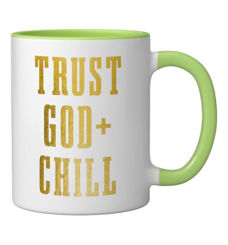 Trust God & Chill Christian Faith Jesus Church Pastor Funny Ceramic Mug, Light Green/White, 11oz - color: Light Green/White, size: 11 Ounces