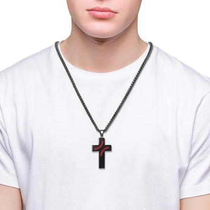 Baseball Cross Necklace for Men, Bible Verse Pendant Gifts for Birthday Christmas, Baptism Christian Religious Baseball Accessories Stuff Gifts - color: Black, style: Always Remember