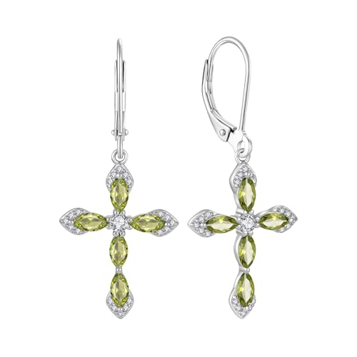 Birthstone Cross Earrings for Women 925 Sterling Silver - color: 08 August - Peridot