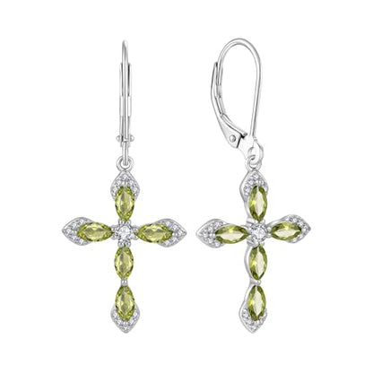 Birthstone Cross Earrings for Women 925 Sterling Silver - color: 08 August - Peridot