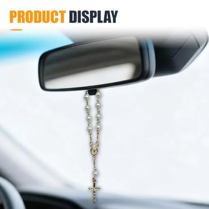 Cross Car Charm, Rosary Automotive Hanging Pendant, Blessing Vehicle Hanging Ornament, Personality Car Interior Decoration Accessories for Women, Men(Gold)
