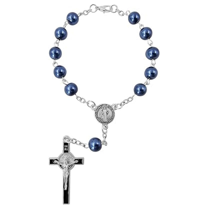 TALISMAN4U St Benedict One Decade Catholic Rosary for Car Rearview Mirror - color: Blue Car Rosary