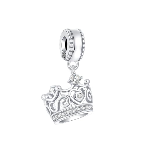 LUXILLA 925 Sterling Silver Charm Golden Family Tree Sparkling Cross Cute Dragon Charms Fits Bracelets Necklace Pendant Bead Jewelry Gift for Women Family Friends - color: Crown Dangle Charm