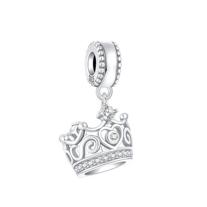 LUXILLA 925 Sterling Silver Charm Golden Family Tree Sparkling Cross Cute Dragon Charms Fits Bracelets Necklace Pendant Bead Jewelry Gift for Women Family Friends - color: Crown Dangle Charm
