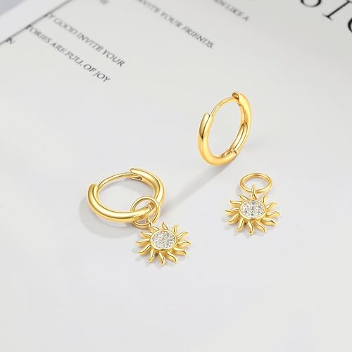 DAILY VIBES Cute Butterfly Star Cross Heart CZ Dangle Earrings for Women - color: Gold Sun CZ