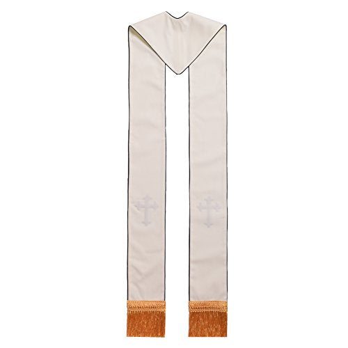 BLESSUME 1PC Clergy Mass Stole Cross Embroidered Wedding Stole - color: White/Blue