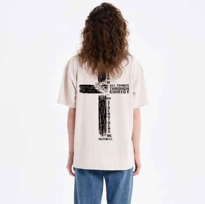 The Lord is My Shepherd Psalm 23 Samurai Lamb Anime Christian Faith T-Shirt - color: Beige, size: Large