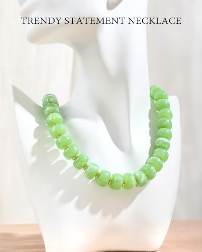 ZHESHY Chunky Beaded Necklaces for Women Heart Cross Statement Necklace - color: Green
