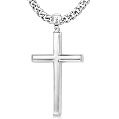 Ringcal Cross Necklace for Men with Gift Box,Silver Gold Stainless Steel Cross Pendant Necklace Mens Crucifix Chain Necklace - color: Silver, size: 18inch
