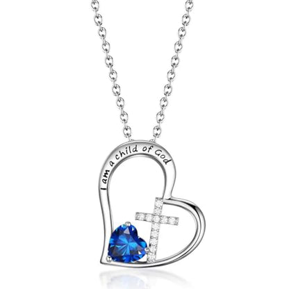 Birthstone Cross Necklace for Girls, Child of God Cross Gifts Jewelry - color: 09. September, style: 01. Silver
