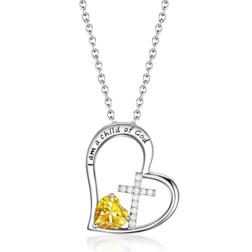 Birthstone Cross Necklace for Girls, Child of God Cross Gifts Jewelry - color: 11. November, style: 01. Silver