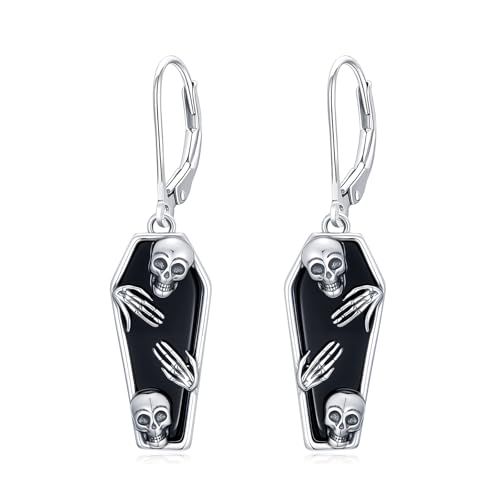 HPQQ Earrings for Women Sterling Silver Dangle Earrings Birthday Christmas Jewelry Gifts for Women Wife Mom - color: White Gold-Skull-Coffin