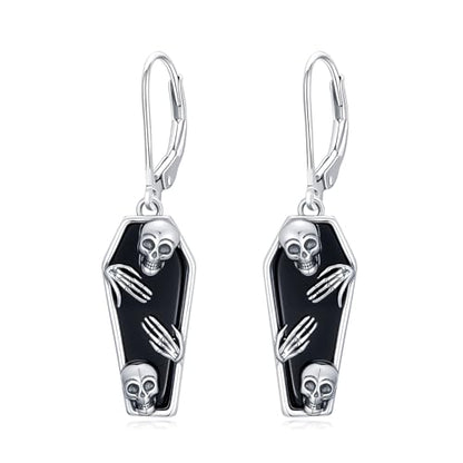 HPQQ Earrings for Women Sterling Silver Dangle Earrings Birthday Christmas Jewelry Gifts for Women Wife Mom - color: White Gold-Skull-Coffin