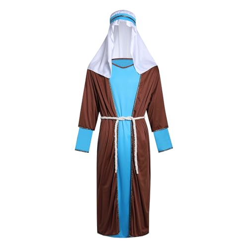 Shepherd Joseph Costume for Men Adult Jesus Nativity Tunic Robe Middle East Biblical Times Cosplay Outfit - size: Large