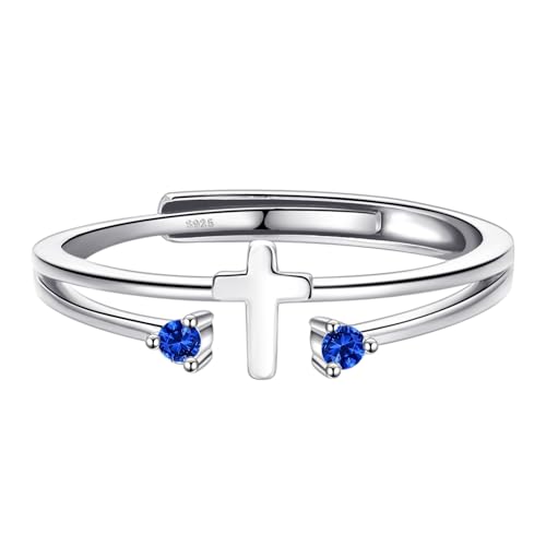 S925 Sterling Silver Cross Rings Birthstone Rings Christian Jewelry for Women Daughter, Easter Gifts, Confirmation and Baptism Gifts - color: 9-Sep