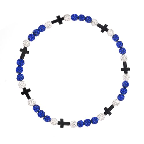 Baseball Bead Cross Necklace for Boys Kids, Elastic Rhinestone Bling Necklace Drip Gifts for Teens Players - color: Black Cross/Navy Blue/White