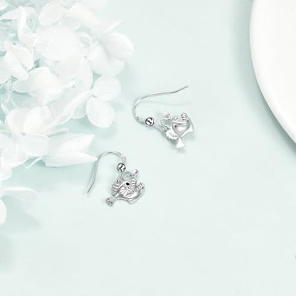 Crab/Mushroom/Lobster/Bat/Angler Fish/Tiger/Elephant/Jellyfish/Flamingo/Scorpion Earrings Dangling Sterling Silver Created Blue Opal Earrings Jewelry Gifts for Women Girls… - style: Angler Fish
