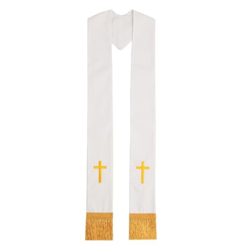 BLESSUME Church Clergy Pastor Cross Embroidered Stole - color: White 6