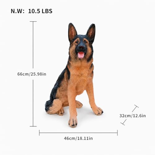 Realistic Large German Shepherd Dog Garden Statue, Finely Sculpted Lifelike Black and Tan Alert Sitting Dog Figurine, Weather-Resistant Outdoor Sculpture for Yard, Lawn and Pet Memorial Gift - color: German Shepherd Alert Sitting