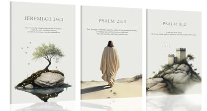 3pcs Framed Bible Verse Jesus Canvas Wall Art Earthy Beige Gray Green - color: Colorful, size: 12x16 Framed