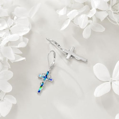 LUHE Sterling Silver Corss/Daisy/Musica Note Dangle Earrings for Women - style: Faith Cross Earrings