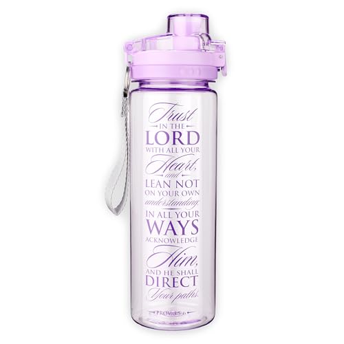Christian Art Gifts Wide Mouth BPA-Free Reusable Plastic Sports Water Bottle for Men & Women, Inspirational Scripture w/Locking Flip-Top Lid & Carry Strap, 28 oz. - color: Purple - Trust In The Lord
