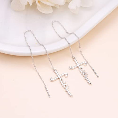 925 Sterling Silver Infinity Love of God Simple Dainty Faith Cross Dangle Earrings Religious Gift for Women - color: Faith Chain
