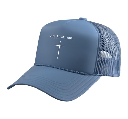 Christ is King Jesus Cross - Minimalist Christian Faith Trucker Hat with Adjustable Mesh Back - color: Light Blue
