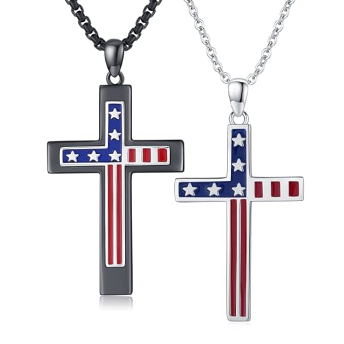 TUGHRA Couples Necklace Sterling Silver His and Hers Matching Necklace, Pendant Couples Jewelry Gifts for Couple Her Him - style: 02-Independence Day Flag