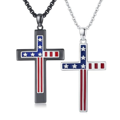 TUGHRA Couples Necklace Sterling Silver His and Hers Matching Necklace, Pendant Couples Jewelry Gifts for Couple Her Him - style: 02-Independence Day Flag