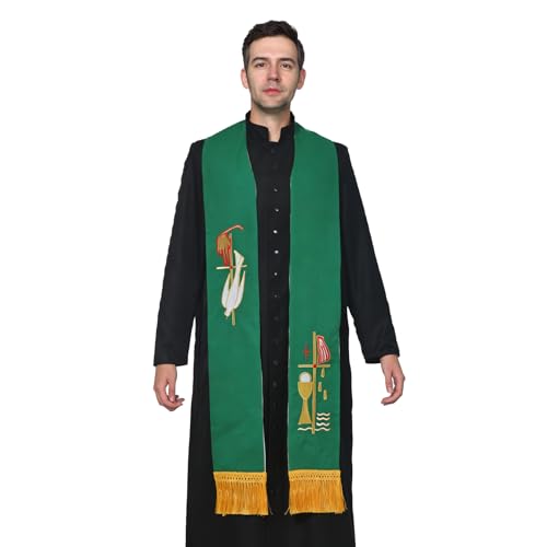 BLESSUME Priest Reversible Stole Embroidered Clergy Stole with Tassels Church Minister Pastor Wedding Shawls - color: White and Green