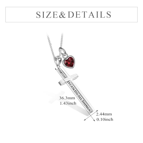 POPLYKE Cross Necklace 925 Sterling Silver Philippians 4:13 I Can Do All The Things Inspirational Necklace Gifts for Women Men 20+2'' - color: silver-1 January