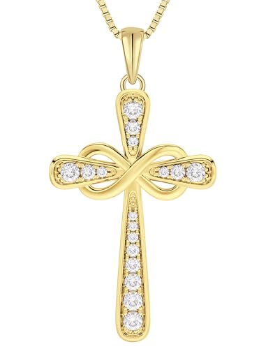 YL 925 Sterling Silver Cross Necklace for Women Halo Infinity Pendant Cubic Zirconia Jewelry for Mom - color: 04-zirconia-Apr-all 18k gold